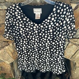 Karin Stevens Size 10 Black and White Polka Dot Top; Sheer; Lined; Cap Sleeves